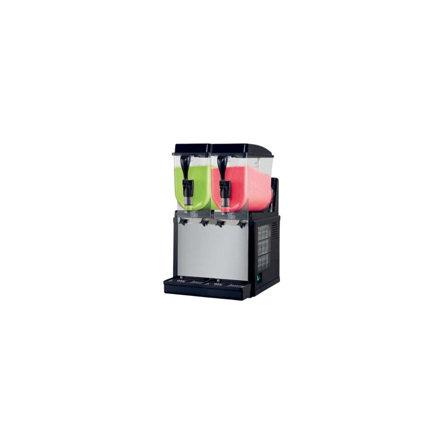 Máquina granizadora de dos tanques con granizado verde y rojo